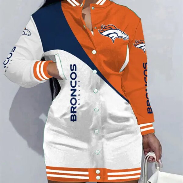 Denver Broncos Women Button Down Jacket Dress AZBTBDJD000173