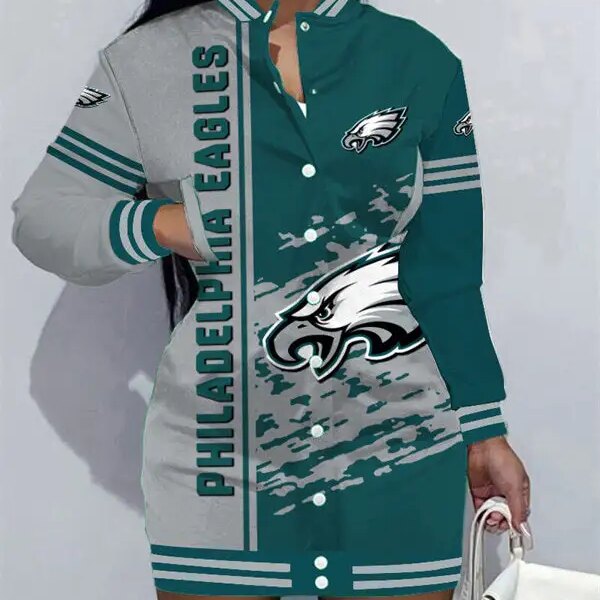 Philadelphia Eagles Women Button Down Jacket Dress AZBTBDJD000288