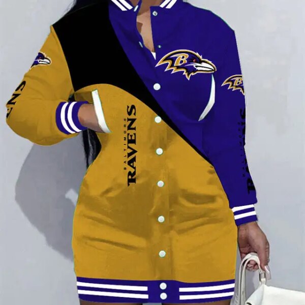 Baltimore Ravens Women Button Down Jacket Dress AZBTBDJD000371