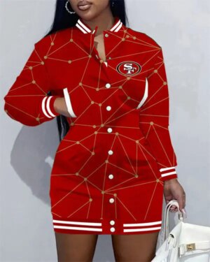 San Francisco 49ers Women Button Down Jacket Dress AZBTBDJD000261