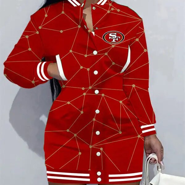San Francisco 49ers Women Button Down Jacket Dress AZBTBDJD000261
