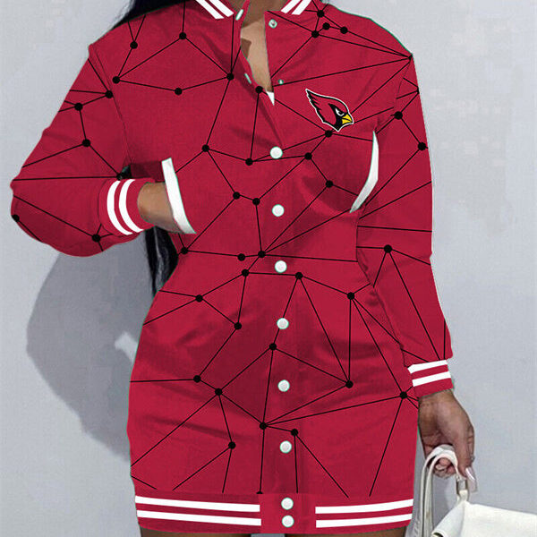 Arizona Cardinals Women Button Down Jacket Dress AZBTBDJD000025