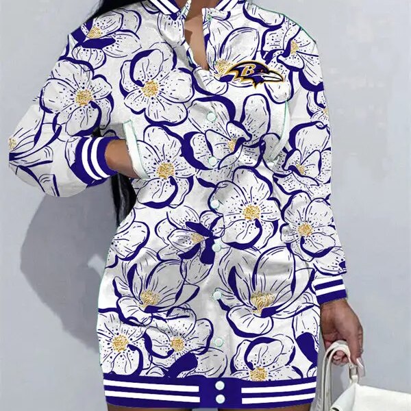 Baltimore Ravens Women Button Down Jacket Dress AZBTBDJD000369