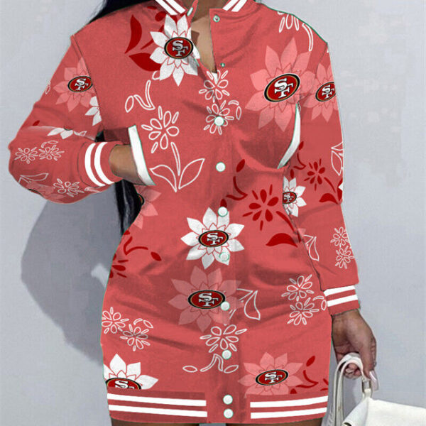 San Francisco 49ers Women Button Down Jacket Dress AZBTBDJD000046