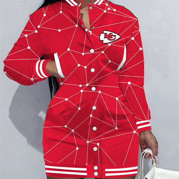 Kansas City Chiefs Women Button Down Jacket Dress AZBTBDJD000019
