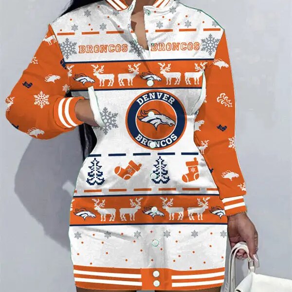 Denver Broncos Women Button Down Jacket Dress AZBTBDJD000154