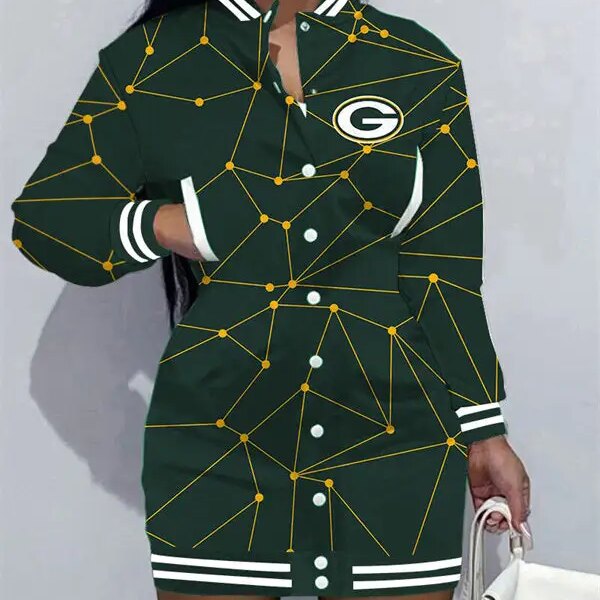 Green Bay Packers Women Button Down Jacket Dress AZBTBDJD000052