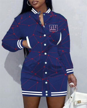 New York Giants Women Button Down Jacket Dress AZBTBDJD000079