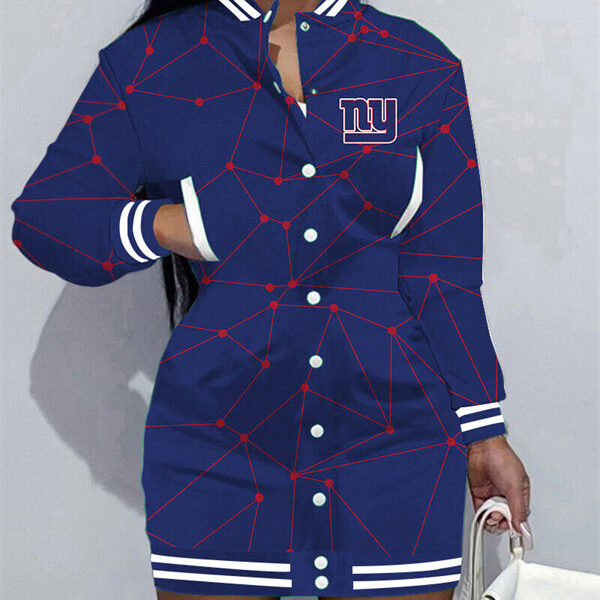 New York Giants Women Button Down Jacket Dress AZBTBDJD000079