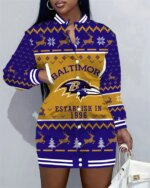 Baltimore Ravens Women Button Down Jacket Dress AZBTBDJD000132