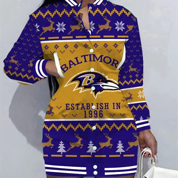Baltimore Ravens Women Button Down Jacket Dress AZBTBDJD000132