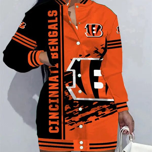 Cincinnati Bengals Women Button Down Jacket Dress AZBTBDJD000309