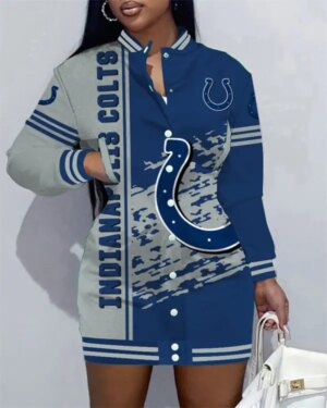 Indianapolis Colts Women Button Down Jacket Dress AZBTBDJD000323