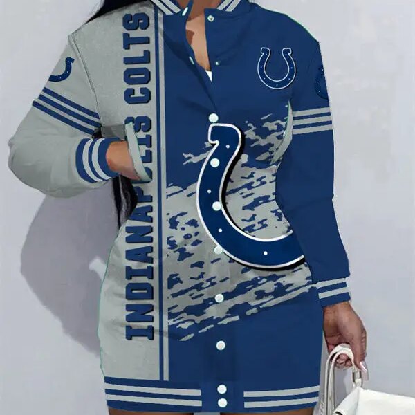Indianapolis Colts Women Button Down Jacket Dress AZBTBDJD000323