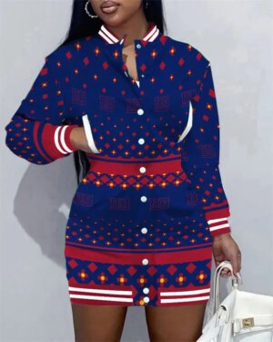 New York Giants Women Button Down Jacket Dress AZBTBDJD000078
