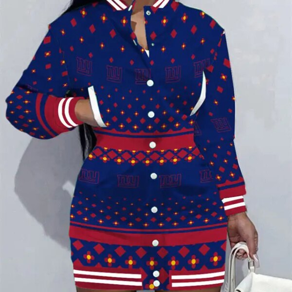 New York Giants Women Button Down Jacket Dress AZBTBDJD000078