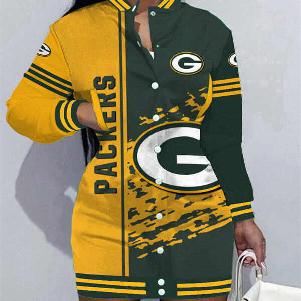 Green Bay Packers Women Button Down Jacket Dress AZBTBDJD000316