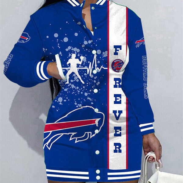 Buffalo Bills Women Button Down Jacket Dress AZBTBDJD000003