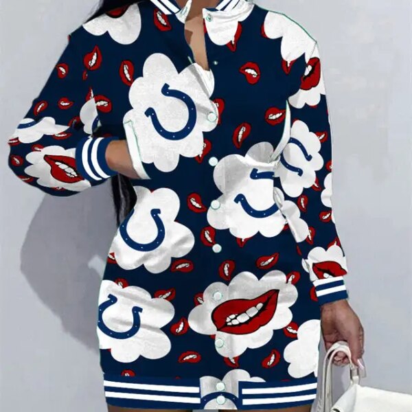 Indianapolis Colts Women Button Down Jacket Dress AZBTBDJD000096