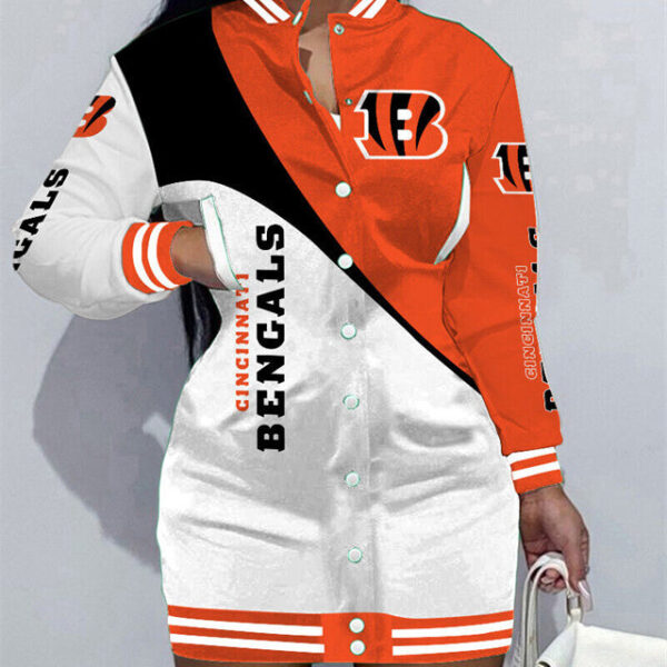 Cincinnati Bengals Women Button Down Jacket Dress AZBTBDJD000106