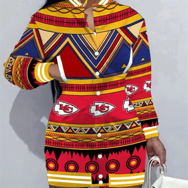 Kansas City Chiefs Women Button Down Jacket Dress AZBTBDJD000017