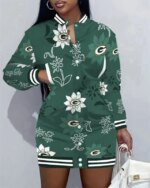 Green Bay Packers Women Button Down Jacket Dress AZBTBDJD000016