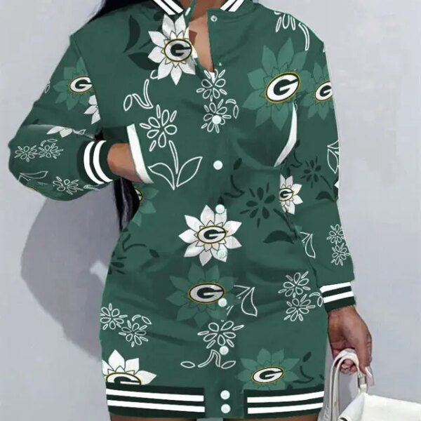 Green Bay Packers Women Button Down Jacket Dress AZBTBDJD000016