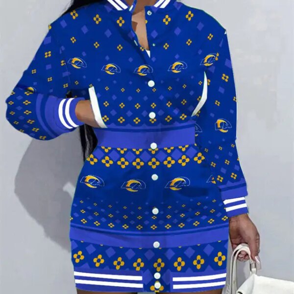 Los Angeles Rams Women Button Down Jacket Dress AZBTBDJD000250