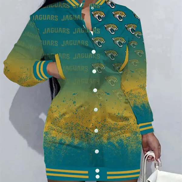 Jacksonville Jaguars Women Button Down Jacket Dress AZBTBDJD000254