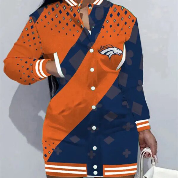 Denver Broncos Women Button Down Jacket Dress AZBTBDJD000161