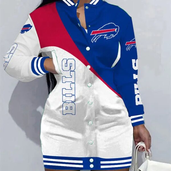 Buffalo Bills Women Button Down Jacket Dress AZBTBDJD000177