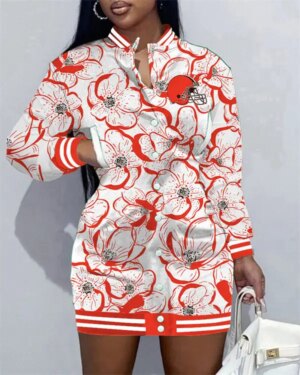 Cleveland Browns Women Button Down Jacket Dress AZBTBDJD000378