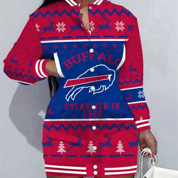 Buffalo Bills Women Button Down Jacket Dress AZBTBDJD000178