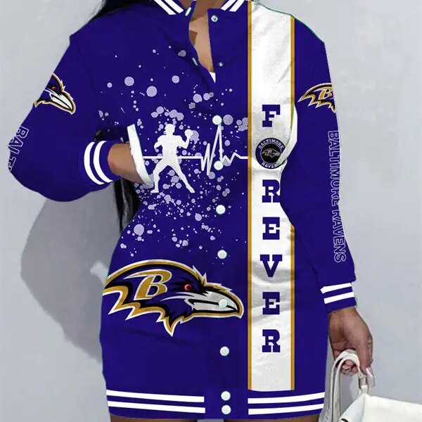 Baltimore Ravens Women Button Down Jacket Dress AZBTBDJD000377