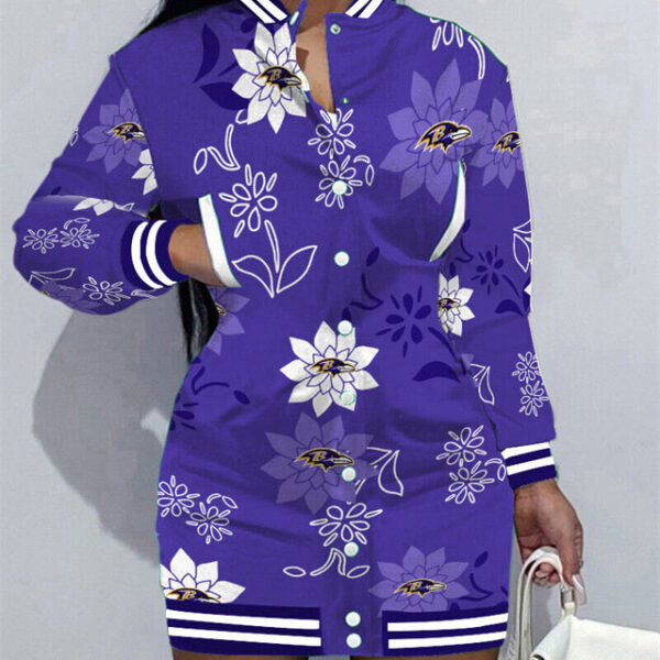 Baltimore Ravens Women Button Down Jacket Dress AZBTBDJD000014