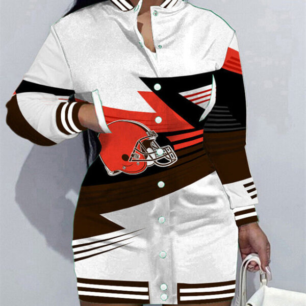 Cleveland Browns Women Button Down Jacket Dress AZBTBDJD000242