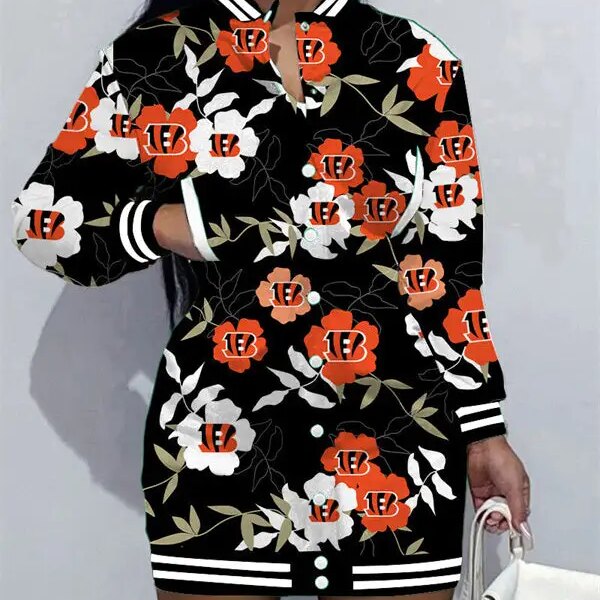 Cincinnati Bengals Women Button Down Jacket Dress AZBTBDJD000101
