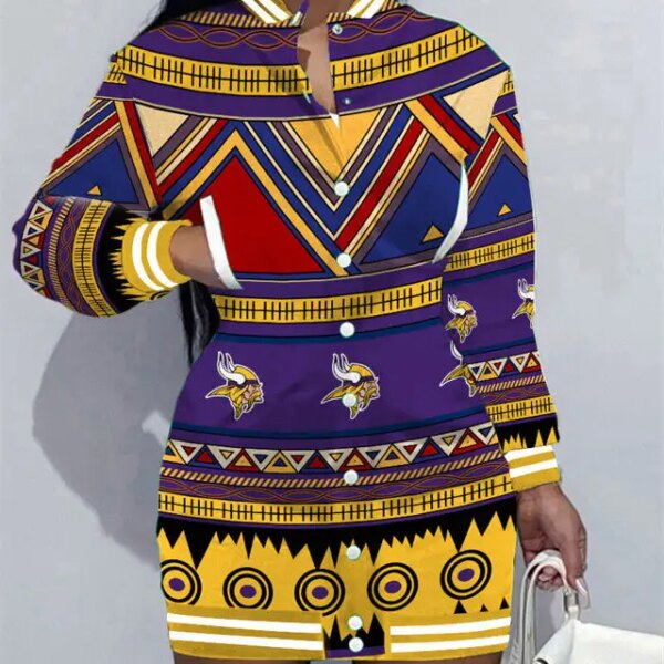 Minnesota Vikings Women Button Down Jacket Dress AZBTBDJD000289