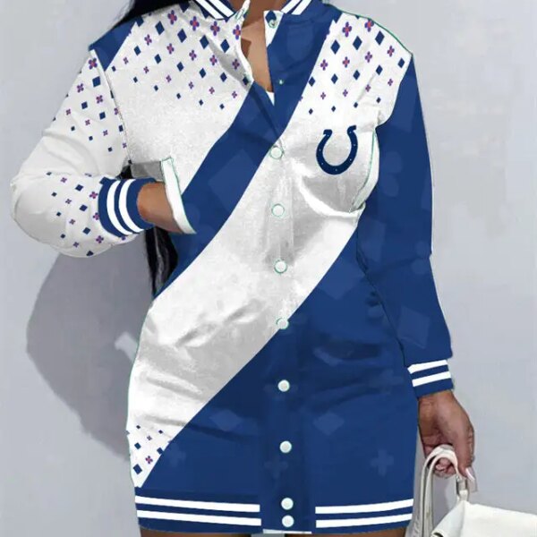 Indianapolis Colts Women Button Down Jacket Dress AZBTBDJD000092