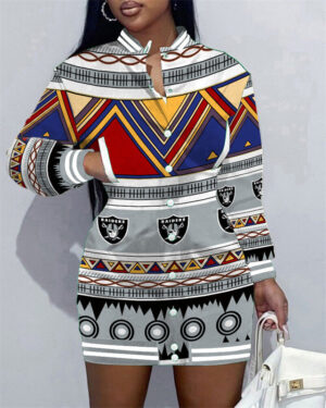 Las Vegas Raiders Women Button Down Jacket Dress AZBTBDJD000056