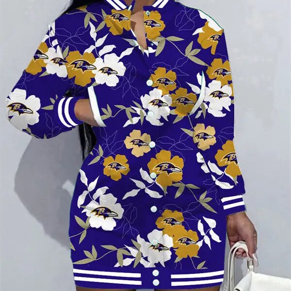 Baltimore Ravens Women Button Down Jacket Dress AZBTBDJD000375