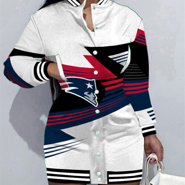 New England Patriots Women Button Down Jacket Dress AZBTBDJD000210