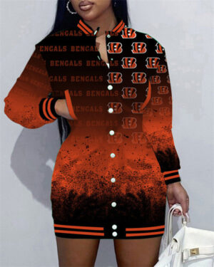 Cincinnati Bengals Women Button Down Jacket Dress AZBTBDJD000095