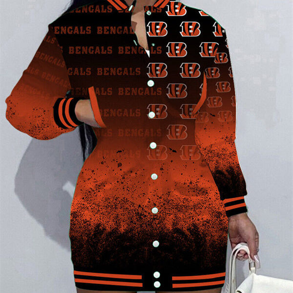 Cincinnati Bengals Women Button Down Jacket Dress AZBTBDJD000095