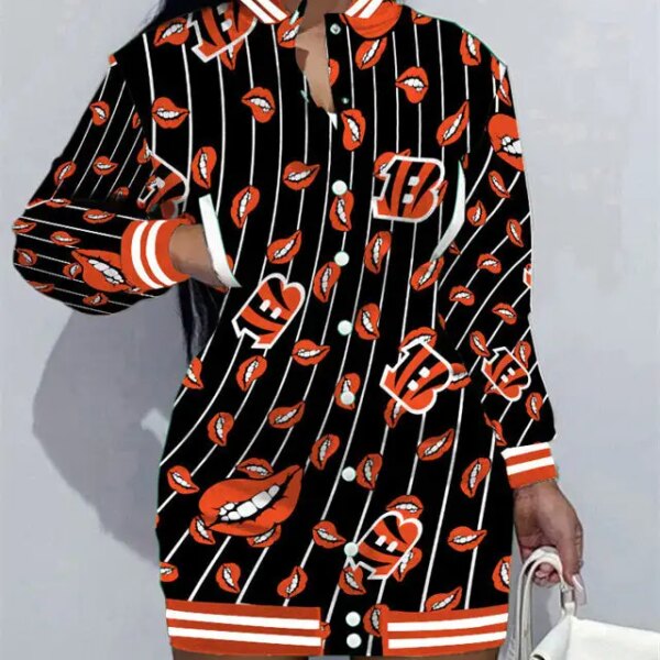 Cincinnati Bengals Women Button Down Jacket Dress AZBTBDJD000306