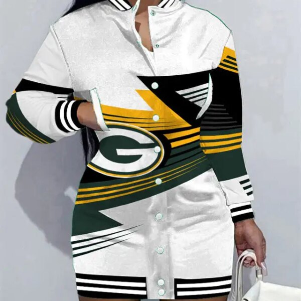 Green Bay Packers Women Button Down Jacket Dress AZBTBDJD000234