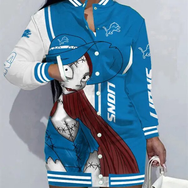 Detroit Lions Women Button Down Jacket Dress AZBTBDJD000185