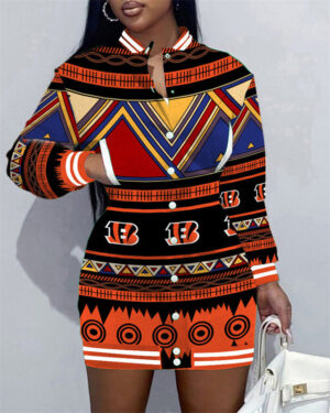 Cincinnati Bengals Women Button Down Jacket Dress AZBTBDJD000094