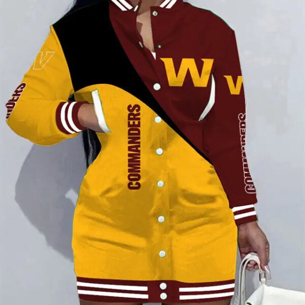 Washington Commanders Women Button Down Jacket Dress AZBTBDJD000065