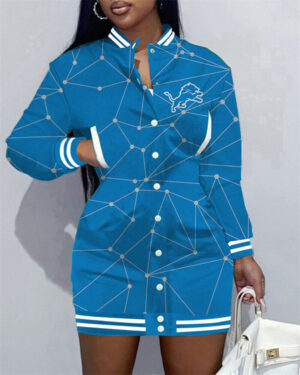 Detroit Lions Women Button Down Jacket Dress AZBTBDJD000311